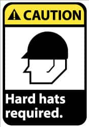 NMC - "Caution - Hard Hats Required", 14" Long x 10" Wide, Rigid Plastic Safety Sign - Rectangle, 0.05" Thick, Use for Accident Prevention - Benchmark Tooling