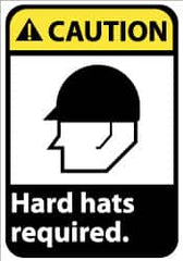 NMC - "Caution - Hard Hats Required", 14" Long x 10" Wide, Pressure-Sensitive Vinyl Safety Sign - Rectangle, 0.004" Thick, Use for Accident Prevention - Benchmark Tooling