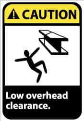 NMC - "Caution - Low Overhead Clearance", 14" Long x 10" Wide, Pressure-Sensitive Vinyl Safety Sign - Rectangle, 0.004" Thick, Use for Accident Prevention - Benchmark Tooling