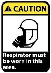 NMC - "Caution - Respirator Must Be Worn in This Area", 14" Long x 10" Wide, Pressure-Sensitive Vinyl Safety Sign - Rectangle, 0.004" Thick, Use for Accident Prevention - Benchmark Tooling