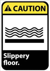 NMC - "Caution - Slippery Floor", 14" Long x 10" Wide, Rigid Plastic Safety Sign - Rectangle, 0.05" Thick, Use for Accident Prevention - Benchmark Tooling