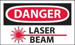 NMC - Accident Prevention Label, Header: DANGER - Legend: Danger - Laser Beam, English, Red, Black & White, 5" Long x 3" High, Sign Muscle Finish - Benchmark Tooling