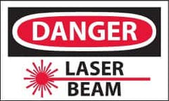 NMC - Accident Prevention Label, Header: DANGER - Legend: Danger - Laser Beam, English, Red, Black & White, 5" Long x 3" High, Sign Muscle Finish - Benchmark Tooling