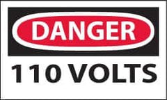NMC - Accident Prevention Label, Header: DANGER - Legend: Danger - 110 Volts, English, Red, Black & White, 5" Long x 3" High, Sign Muscle Finish - Benchmark Tooling