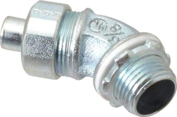 Cooper Crouse-Hinds - 3/8" Trade, Malleable Iron Threaded Angled Liquidtight Conduit Connector - Noninsulated - Benchmark Tooling