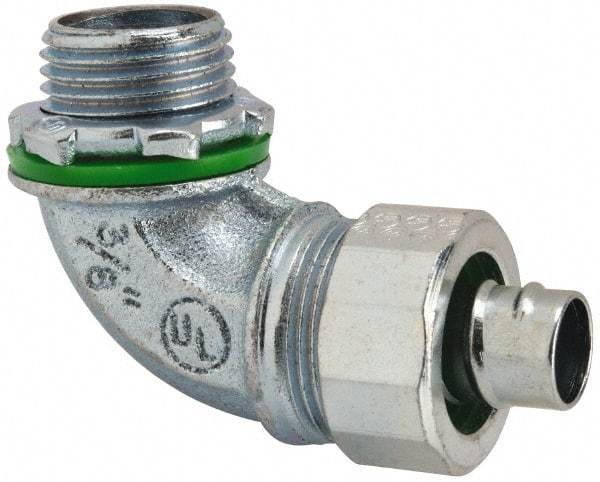 Cooper Crouse-Hinds - 3/8" Trade, Malleable Iron Threaded Angled Liquidtight Conduit Connector - Noninsulated - Benchmark Tooling