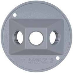 Cooper Crouse-Hinds - 3 Outlet, 1/2" Hole Diam, Powder Coat Finish, Round Noncorrosive Weatherproof Box Cover - 4-1/2" Wide x 9/16" High, Wet Locations, Aluminum, UL Listed - Benchmark Tooling