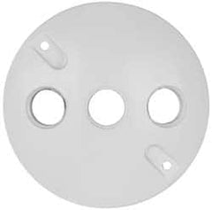 Cooper Crouse-Hinds - 3 Outlet, 1/2" Hole Diam, Powder Coat Finish, Round Noncorrosive Weatherproof Box Cover - 4-1/2" Wide x 9/16" High, Wet Locations, Aluminum, UL Listed - Benchmark Tooling