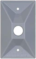 Cooper Crouse-Hinds - 1 Outlet, 1/2" Hole Diam, Powder Coat Finish, Rectangle Noncorrosive Weatherproof Box Cover - 4-1/2" Long x 2-3/4" Wide x 7/8" High, Wet Locations, Aluminum, UL Listed - Benchmark Tooling