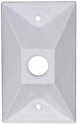 Cooper Crouse-Hinds - 1 Outlet, 1/2" Hole Diam, Powder Coat Finish, Rectangle Noncorrosive Weatherproof Box Cover - 4-1/2" Long x 2-3/4" Wide x 7/8" High, Wet Locations, Aluminum, UL Listed - Benchmark Tooling