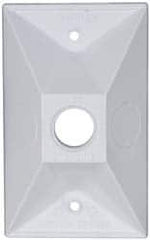 Cooper Crouse-Hinds - 1 Outlet, 1/2" Hole Diam, Powder Coat Finish, Rectangle Noncorrosive Weatherproof Box Cover - 4-1/2" Long x 2-3/4" Wide x 7/8" High, Wet Locations, Aluminum, UL Listed - Benchmark Tooling