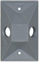 Cooper Crouse-Hinds - 2 Outlet, 1/2" Hole Diam, Powder Coat Finish, Rectangle Noncorrosive Weatherproof Box Cover - 4-5/8" Long x 2-7/8" Wide x 1-1/16" High, Wet Locations, Aluminum, UL Listed - Benchmark Tooling