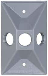 Cooper Crouse-Hinds - 3 Outlet, 1/2" Hole Diam, Powder Coat Finish, Rectangle Noncorrosive Weatherproof Box Cover - 4-5/8" Long x 2-7/8" Wide x 1-1/16" High, Wet Locations, Aluminum, UL Listed - Benchmark Tooling