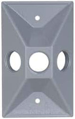 Cooper Crouse-Hinds - 3 Outlet, 1/2" Hole Diam, Powder Coat Finish, Rectangle Noncorrosive Weatherproof Box Cover - 4-5/8" Long x 2-7/8" Wide x 1-1/16" High, Wet Locations, Aluminum, UL Listed - Benchmark Tooling