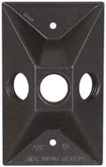 Cooper Crouse-Hinds - 3 Outlet, 1/2" Hole Diam, Powder Coat Finish, Rectangle Noncorrosive Weatherproof Box Cover - 4-5/8" Long x 2-7/8" Wide x 1-1/16" High, Wet Locations, Aluminum, UL Listed - Benchmark Tooling