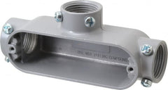 Cooper Crouse-Hinds - Form 5, T Body, 1" Trade, EMT, IMC, Rigid Aluminum Conduit Body - Rectangle, 6.33" OAL, 12.2 cc Capacity, Gray - Benchmark Tooling