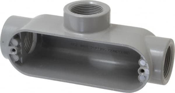 Cooper Crouse-Hinds - Form 5, T Body, 1-1/4" Trade, IMC, Rigid Aluminum Conduit Body - Oval/Rectangle, 8.45" OAL, 33.1 cc Capacity, Silver - Benchmark Tooling