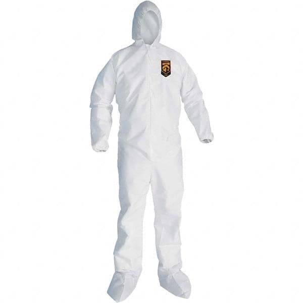 KleenGuard - Size M SMS General Purpose Coveralls - White, Zipper Closure, Elastic Cuffs, with Boots, Serged Seams - Benchmark Tooling