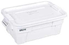 Rubbermaid - 14 Gal, 400 Lb Load Capacity White Polypropylene Tote Container - Nesting, 27.9" Long x 16-1/2" Wide x 10.7" High, Lid Included - Benchmark Tooling