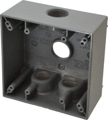 Cooper Crouse-Hinds - 2 Gang, (4) 3/4" Knockouts, Aluminum Rectangle Outlet Box - 4-9/16" Overall Height x 4-5/8" Overall Width x 2-1/16" Overall Depth, Weather Resistant - Benchmark Tooling