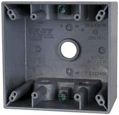 Cooper Crouse-Hinds - 2 Gang, (5) 1/2" Knockouts, Aluminum Square Outlet Box - 4-1/2" Overall Height x 4-1/2" Overall Width x 2-21/32" Overall Depth, Weather Resistant - Benchmark Tooling