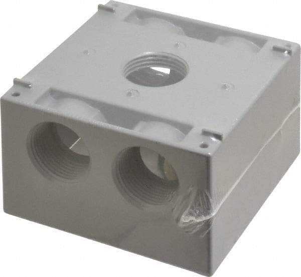 Cooper Crouse-Hinds - 2 Gang, (5) 1" Knockouts, Aluminum Square Outlet Box - 4-1/2" Overall Height x 4-1/2" Overall Width x 2-21/32" Overall Depth, Weather Resistant - Benchmark Tooling