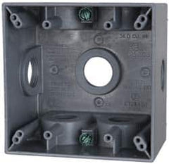 Cooper Crouse-Hinds - 2 Gang, (7) 3/4" Knockouts, Aluminum Square Outlet Box - 4-1/2" Overall Height x 4-1/2" Overall Width x 2-21/32" Overall Depth, Weather Resistant - Benchmark Tooling