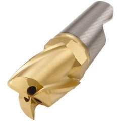Seco - MM06 M02 Grade F40M Carbide End Milling Tip Insert - TiAlN/TiN Finish, 3 Flutes, 0.236" Cutting Diam, 0.296" Depth of Cut, 0.39" Extension, 0.02" Cnr Rad - Benchmark Tooling