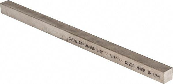 Precision Brand - 12" Long x 5/8" High x 5/8" Wide, Plain Key Stock - Stainless Steel - Benchmark Tooling