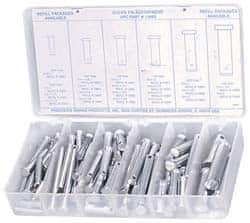 Precision Brand - 83 Piece, 3/16 to 1/2" Pin Diam, Clevis Pin Assortment - 1 to 2" Long, Steel, Zinc Plated - Benchmark Tooling