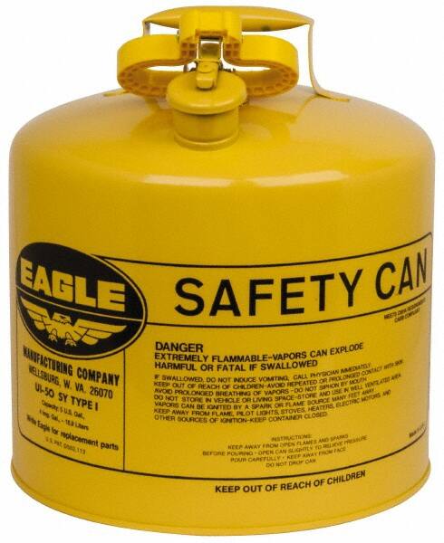 Eagle - 5 Gal Galvanized Steel Type I Safety Can - 13-1/2" High x 12-1/2" Diam, Yellow - Benchmark Tooling