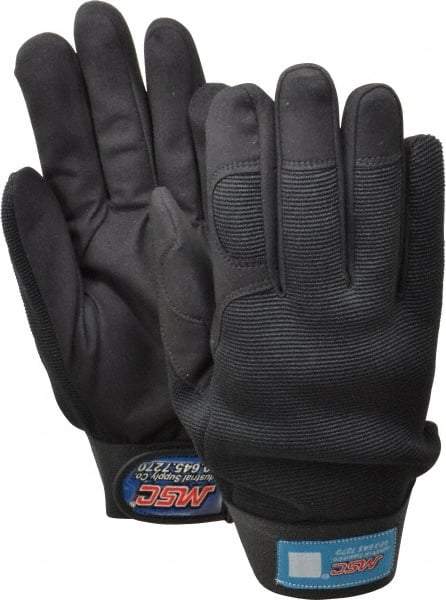 MSC - Size L (9) Amara Work Gloves - For Mechanic's & Lifting, Uncoated, Hook & Loop Cuff, Full Fingered, Black, Paired - Benchmark Tooling