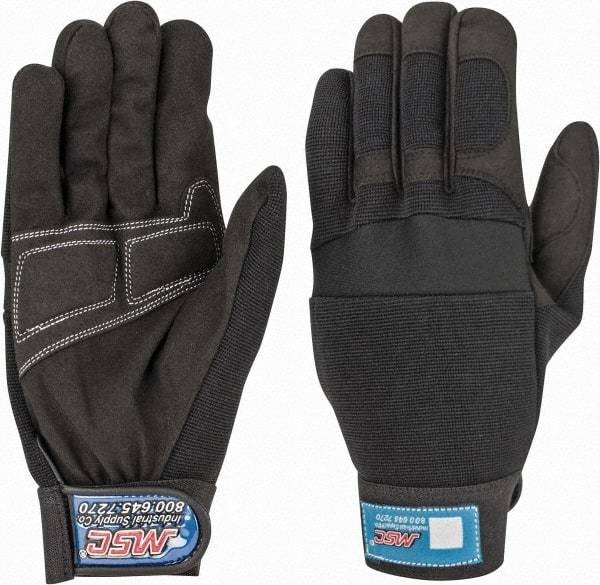 MSC - Size M (8) Amara with Padding Anti-Vibration/Impact Protection Work Gloves - For Mechanic's & Lifting, Uncoated, Hook & Loop Cuff, Full Fingered, Black, Paired - Benchmark Tooling