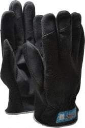 MSC - Size L (9) Amara Work Gloves - For Mechanic's & Lifting, Uncoated, Slip-On Cuff, Full Fingered, Black, Paired - Benchmark Tooling