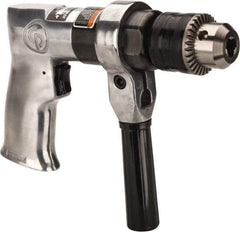 Chicago Pneumatic - 1/2" Keyed Chuck - Pistol Grip Handle, 500 RPM, 1.42 LPS, 3 CFM, 0.5 hp, 90 psi - Benchmark Tooling