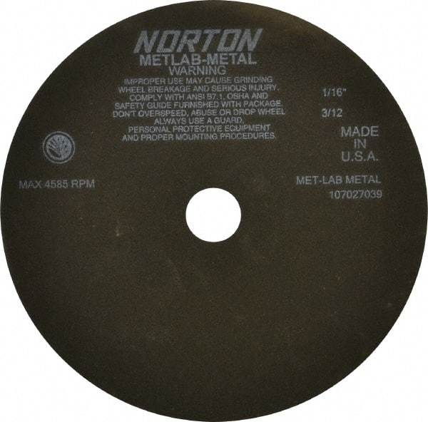 Norton - 10" 90 Grit Aluminum Oxide Cutoff Wheel - 1/16" Thick, 1-1/4" Arbor, 4,585 Max RPM, Use with Angle Grinders - Benchmark Tooling