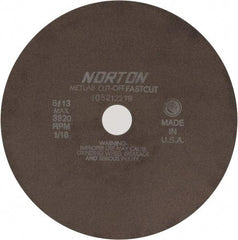 Norton - 10" 90 Grit Aluminum Oxide Cutoff Wheel - 1/16" Thick, 1-1/4" Arbor, 3,820 Max RPM, Use with Angle Grinders - Benchmark Tooling