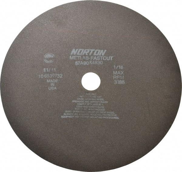 Norton - 12" 90 Grit Aluminum Oxide Cutoff Wheel - 1/16" Thick, 1-1/4" Arbor, 3,185 Max RPM, Use with Angle Grinders - Benchmark Tooling