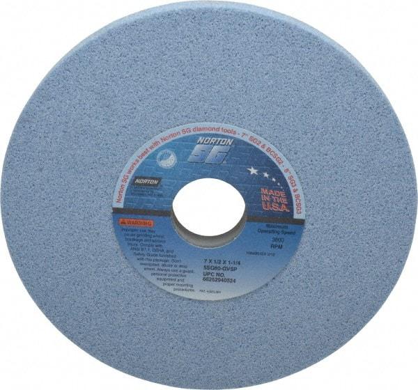 Norton - 7" Diam x 1-1/4" Hole x 1/2" Thick, G Hardness, 60 Grit Surface Grinding Wheel - Ceramic, Type 1, Medium Grade, 3,600 Max RPM, Vitrified Bond, No Recess - Benchmark Tooling