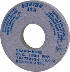 Norton - 14" Diam x 5" Hole x 1" Thick, I Hardness, 46 Grit Surface Grinding Wheel - Ceramic, Type 1, Coarse Grade, 1,800 Max RPM, Vitrified Bond, No Recess - Benchmark Tooling