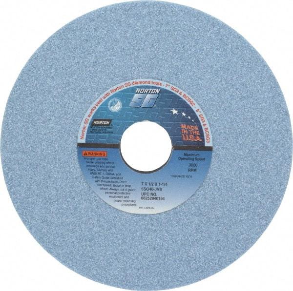 Norton - 7" Diam x 1-1/4" Hole x 1/2" Thick, J Hardness, 46 Grit Surface Grinding Wheel - Ceramic, Type 1, Coarse Grade, 3,600 Max RPM, Vitrified Bond, No Recess - Benchmark Tooling