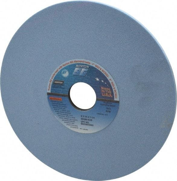 Norton - 8" Diam x 1-1/4" Hole x 1/4" Thick, K Hardness, 80 Grit Surface Grinding Wheel - Ceramic, Type 1, Medium Grade, 3,600 Max RPM, Vitrified Bond, No Recess - Benchmark Tooling