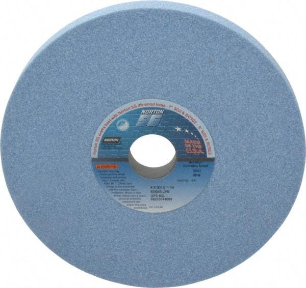Norton - 8" Diam x 1-1/4" Hole x 3/4" Thick, J Hardness, 46 Grit Surface Grinding Wheel - Ceramic, Type 1, Coarse Grade, 3,600 Max RPM, Vitrified Bond, No Recess - Benchmark Tooling