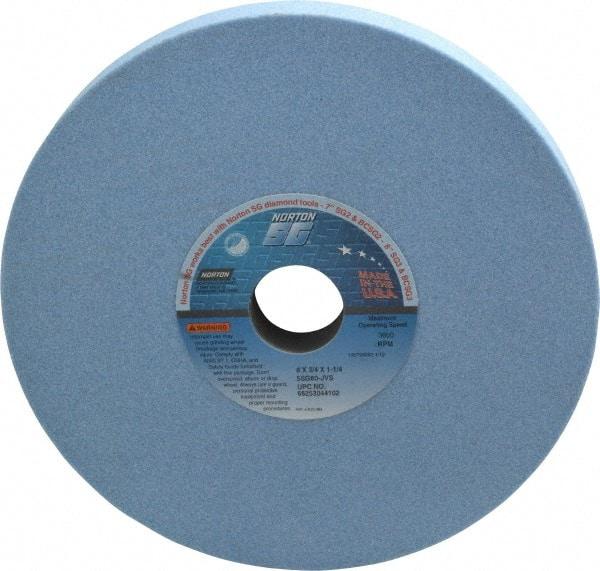 Norton - 8" Diam x 1-1/4" Hole x 3/4" Thick, J Hardness, 60 Grit Surface Grinding Wheel - Ceramic, Type 1, Medium Grade, 3,600 Max RPM, Vitrified Bond, No Recess - Benchmark Tooling