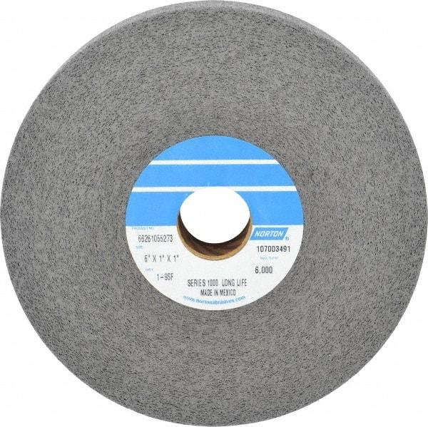 Norton - 6" Diam, 1" Face Width, 1" Center Hole, Fine Grade, Silicon Carbide Deburring Wheel - Convolute, Hard Density 9 Grade, 4,500 RPM - Benchmark Tooling