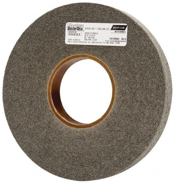 Norton - 8" Diam, 1" Face Width, 3" Center Hole, Medium Grade, Silicon Carbide Deburring Wheel - Convolute, Hard Density 7 Grade, 4,500 RPM - Benchmark Tooling