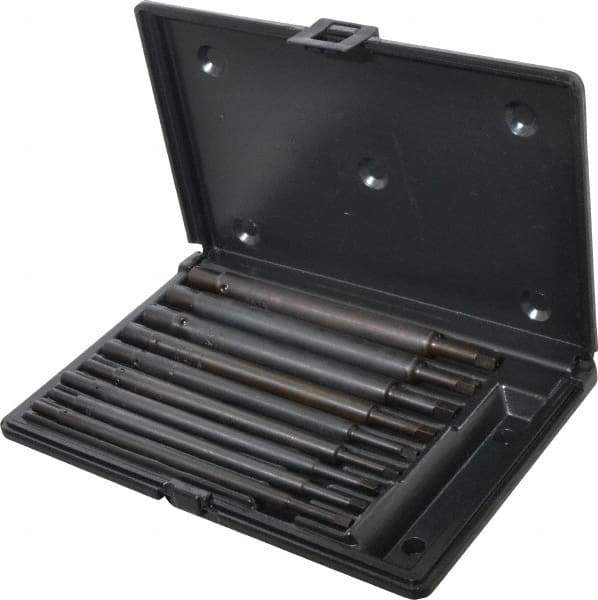 Walton - #0 to 1/2" Tap Extension Set - Alloy Steel, 8" Overall Length, 5/8" Max Outside Diam, 0.219, 0.318, 0.323, 0.367, 0.381, (4) 0.255" Extension Shank Diam, 9 Piece Set - Benchmark Tooling