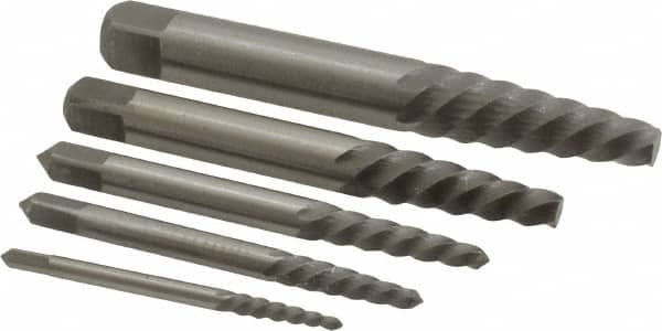 Interstate - 5 Piece Spiral Flute Screw Extractor Set - Screw Range 3/16 to 3/4" - Benchmark Tooling