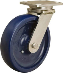 Hamilton - 8" Diam x 2" Wide x 9-1/2" OAH Top Plate Mount Swivel Caster - Polyurethane, 1,000 Lb Capacity, Delrin Bearing, 4 x 5" Plate - Benchmark Tooling