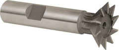 Whitney Tool Co. - 1" Diam x 1/4" Width of Cut, 45° Included Angle, High Speed Steel Dovetail Cutter - 1/2" Shank Diam, 2-1/2" Shank Length, 2-1/2" Overall Length, Weldon Flat, Uncoated - Benchmark Tooling